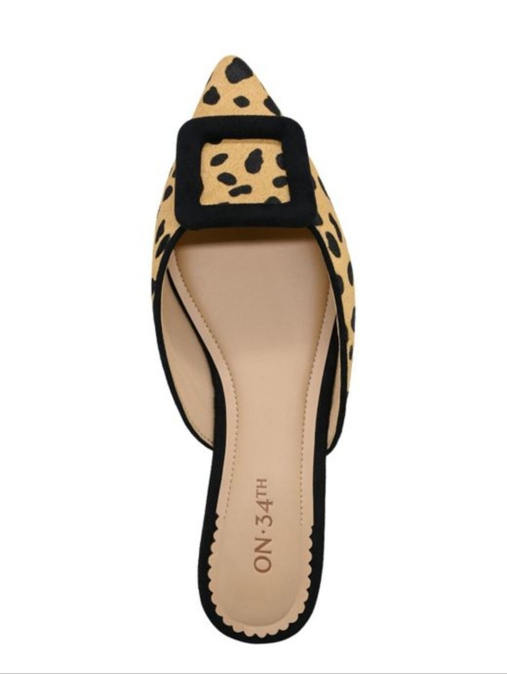 ON 34th Mabel Haircalf Leopard Buckle Pointed Toe Slip-On Slide Mule NWOT